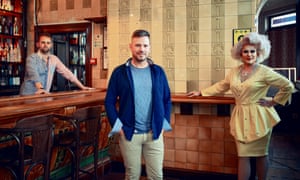 The Golden Cross pub in Cardiff, Wales’ oldest LGBT venue. (L-R) Evan Perkins, Rob Burnett, Baroness Mary Golds