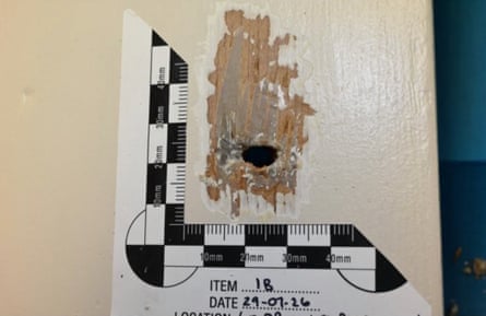 A hole in the door of Jesse Baird’s bedroom