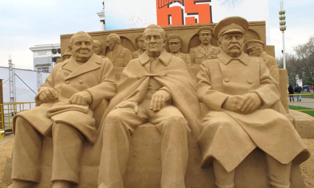 ‘There’s still very much a sense that serious history is written by men’ ... a Russian sand sculpture of Churchill, Roosevelt and Stalin at Yalta. 
