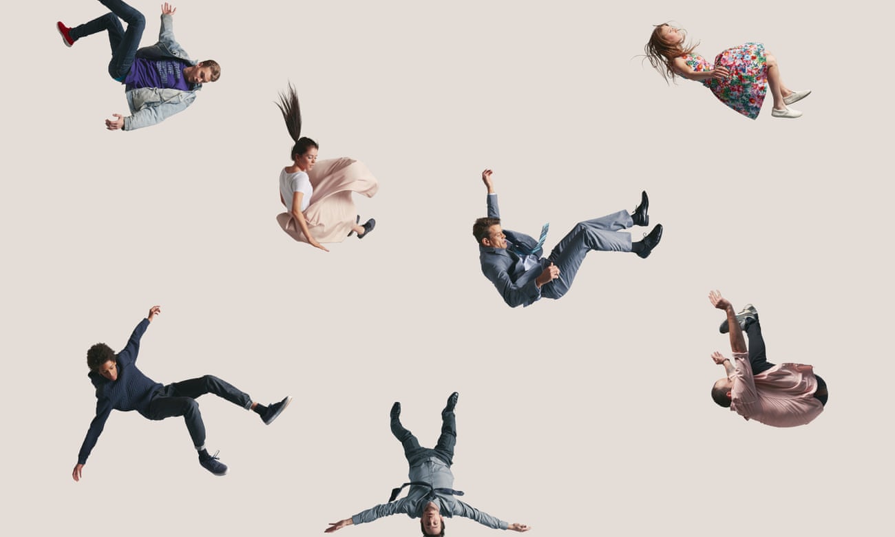 Group of young people in the air