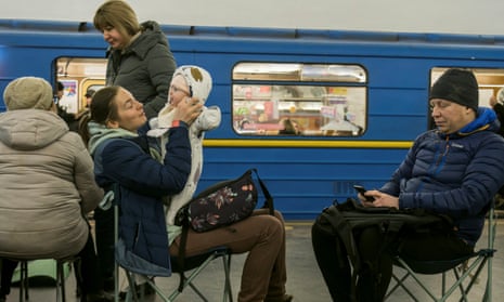 People take shelter inside a metro station in Kyiv during Russian missile attacks, the first major assault on the country for two weeks
