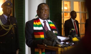 Emmerson Mnangagwa holds a press following the death of Robert Mugabe