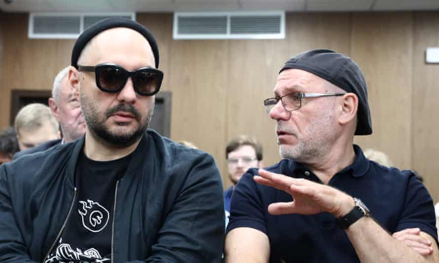 Serebrennikov with Alexei Malobrodsky, former director of the Gogol Center theatre, during a court hearing in Moscow in September.