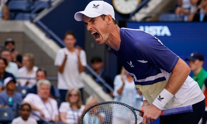 Andy Murray reacts while facing Italy's Matteo Berrettini.