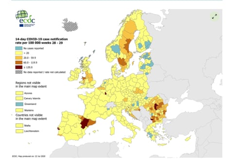 14-day Covid case notification rate for Europe