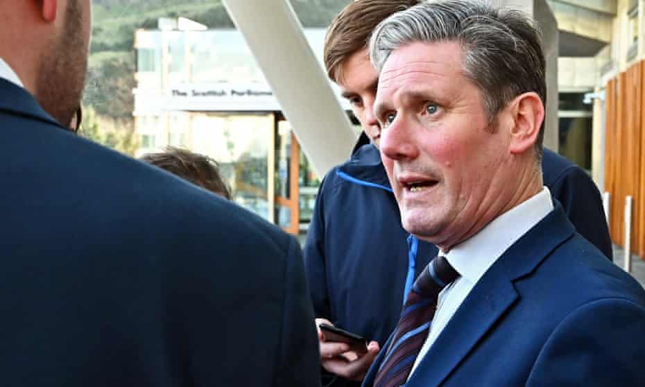 Keir Starmer speaks to journalists outside the Scottish parliament earlier this week