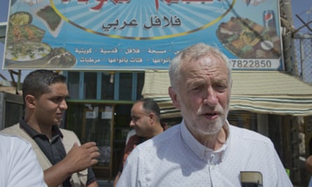 Jeremy Corbyn on his visit to the Zaatari Syrian refugee camp, in Mafraq, Jordan on Friday.
