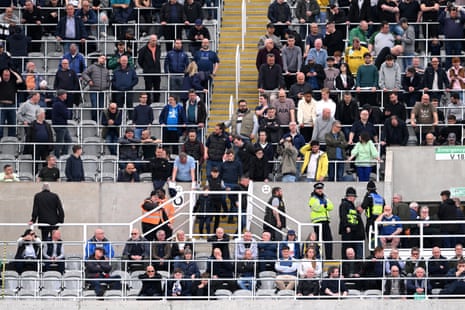 Tottenham Hotspur fans are seen leaving during the Premier League match between Newcastle United and Tottenham Hotspur at St. James Park.