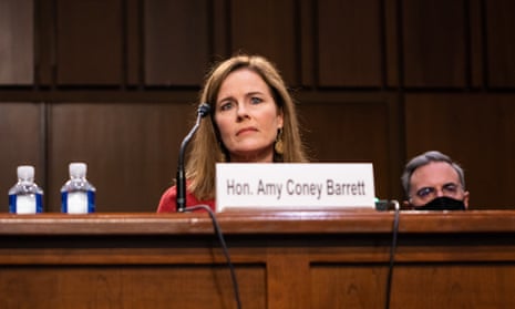 Supreme court nominee Judge Amy Coney Barrett testifies during the Senate judiciary committee hearing on Tuesday.