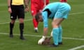 The Stirling Albion goalkeeper paused the game to fix a hole in the pitch with a conveniently placed shovel and pile of dirt