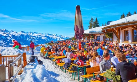 Crowded terrace at Zell am See, Austra.