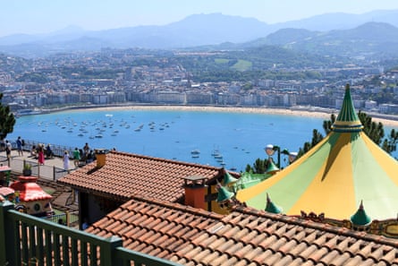 View of a bay in hot sun and distant hills