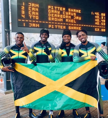 Shane Pitter (far let) and his Jamaica bobsleigh teammates