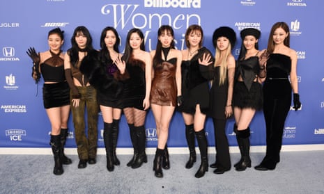 Twice pictured in March, with Chaeyoung pictured third from right.