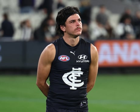 Carlton Blues player Elijah Hollands after an AFL match against Collingwood Magpies