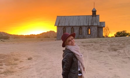 Second-billed in the credits … Halyna Hutchins on the set of Rust.