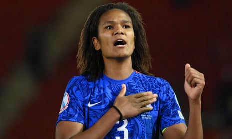 Wendie Renard celebrates after France’s win against the Netherlands at the Euros last July.