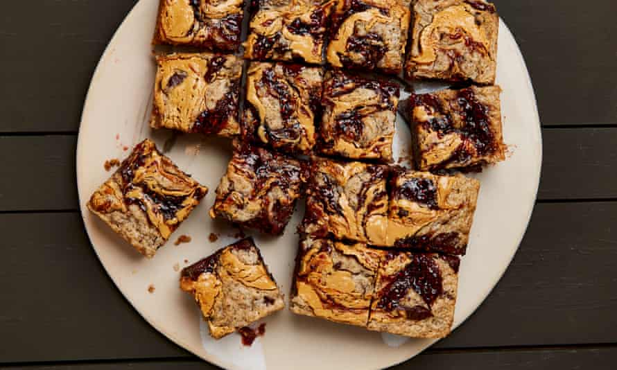 Meera Sodha's blondies with peanut butter, jam and chocolate.