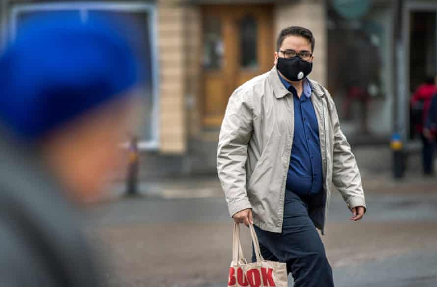 A masked man in Uppsala, Sweden, last month.