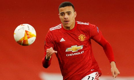 Mason Greenwood in action for Manchester United against Milan in March 2021.