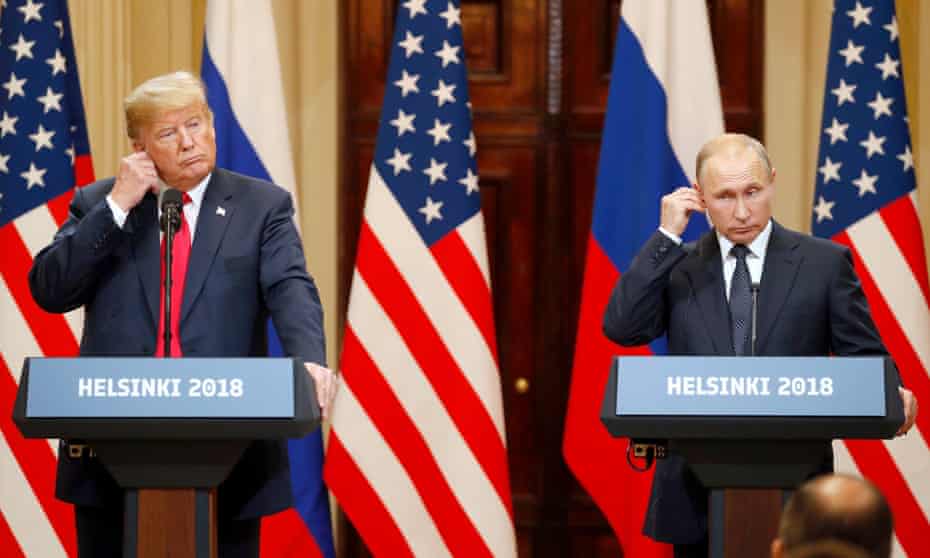 Trump with Putin in Helsinki in July 2018. Trump has repeatedly praised Putin and criticised Biden.