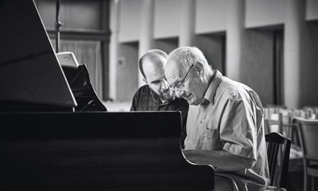 Pianist Kirill Gerstein and Ferenc Rados recording Mozart: Sonatas for Piano Four Hands.