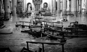 The interior of the basilica of Santa Croce during the 1966 flood.