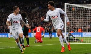 Tottenham’s Dele Alli celebrates scoring their first goal with Kieran Trippier.