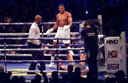 Anthony Joshua knocks down Klitschko for the final time in the 11th round.