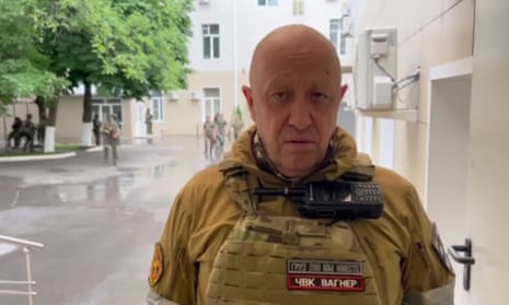 Prigozhin apparently speaking from inside military headquarters in Rostov-on-Don, in a screen grab from footage posted on Saturday on Telegram