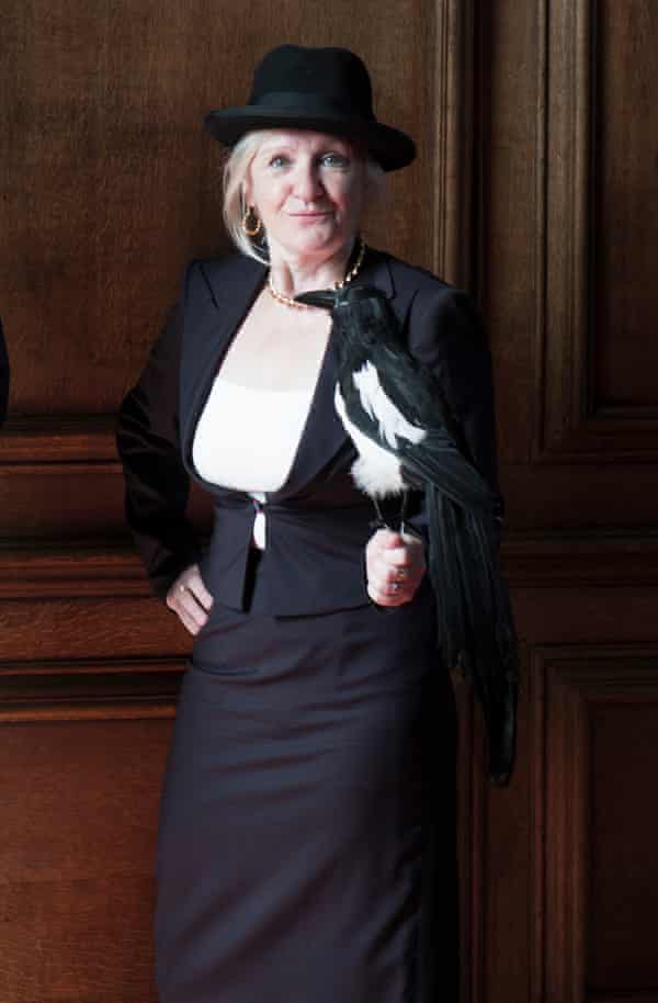 Prof Nicola Clayton with a stuffed magpie.