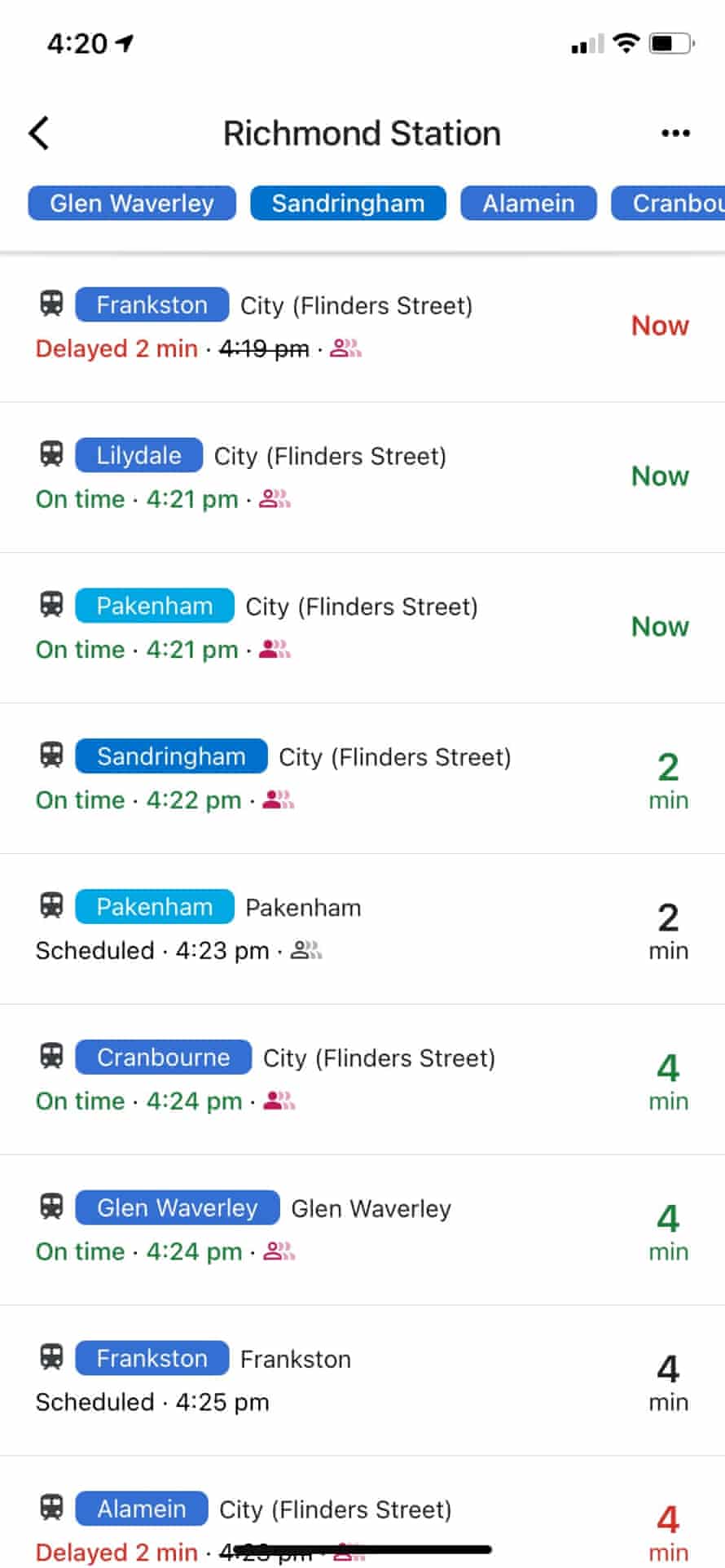 How the new Google Maps feature for Victorian public transport users looks