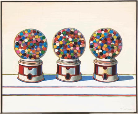 a painting of three gumball machines