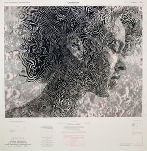 A portrait drawn on a map of NASA Lunar Map of Chaplygin by artist Ed Fairburn.