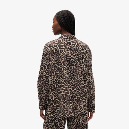 Gap Leopard Print Brown 100% Cotton Poplin Long Sleeve Pyjama Top