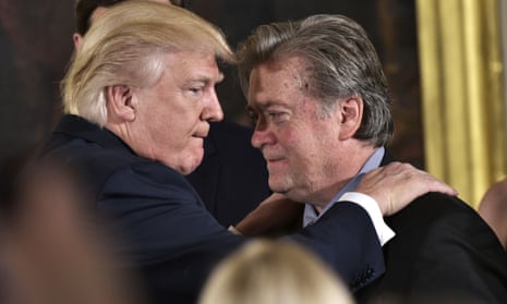 Trump praised his departed chief strategist on Saturday, speaking out after a turbulent week that has left him increasingly isolated.