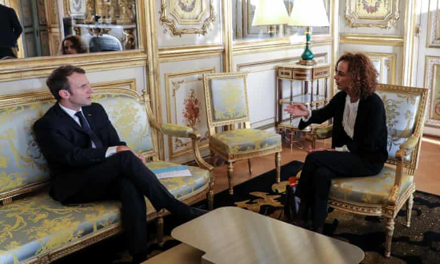 Leïla Slimani with Emmanuel Macron at the Élysée Palace in Paris in November 2017