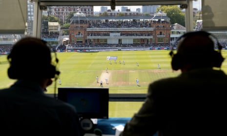 Jonathan Agnew and Geoffrey Boycott watch from the Test Match Special commentary box as England take on West Indies at Lord’s in 2017