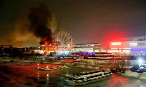A giant blaze is seen over the Crocus City Hall.