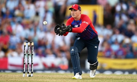 Tom Banton keeping wicket in the third T20 against West Indies