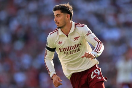 Kai Havertz in action during the Premier League match between Arsenal and Manchester United at Old Trafford.
