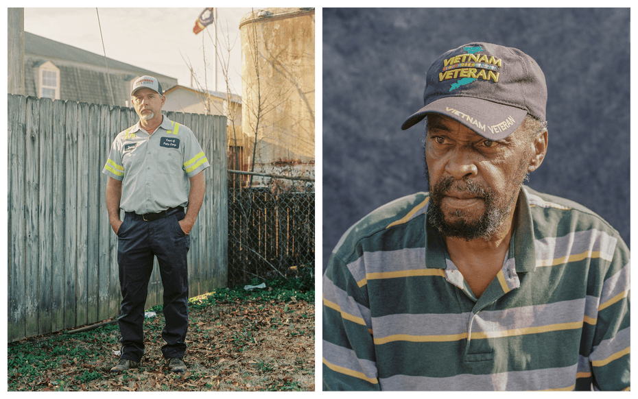 Dennis Hopkins stands for a portrait outside Potts Camp city hall, where he works as a maintenance worker. Roy Harness, a Vietnam veteran, can’t vote because of a decades-old conviction.