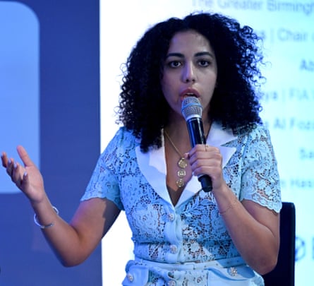 Sarah Essam speaks at the women in sport conference at Stamford Bridge in June 2024