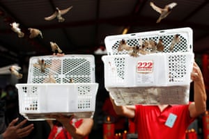 Worshippers release birds for good luck at Dharma Bhakti temple in Jakarta, Indonesia