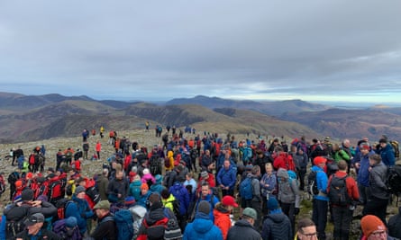 The Remembrance Sunday crowd on top of Great Gable.