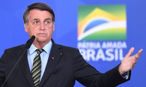 Brazilian president Jair Bolsonaro delivers a speech during the “Brazil beating Covid-19” event.
