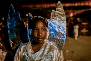 Valle del Cauca, Colombia A girl in an angel costume