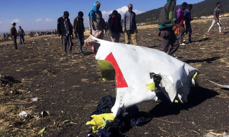 Part of the wreckage of the Ethiopian Airlines plane near the town of Bishoftu, south-east of Addis Ababa.