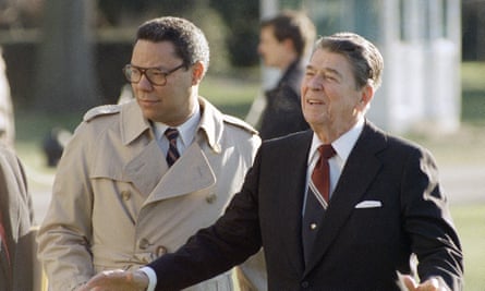 Colin Powell in his role as national security adviser with Ronald Reagan in December 1988.