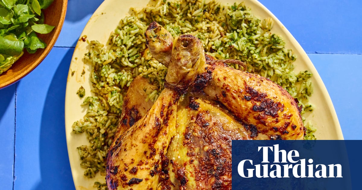 Thomasina Miers’ recipe for roast chicken with ancho butter and herby rice stuffing